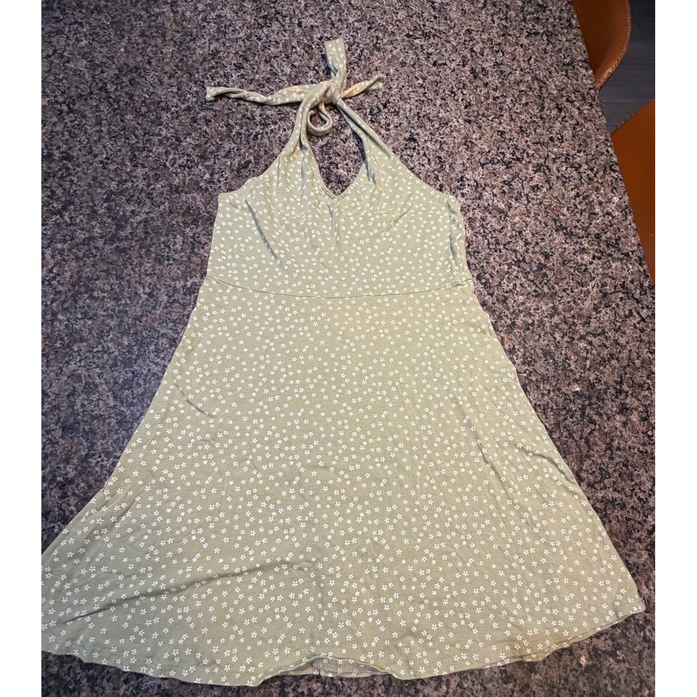 Forever 21 Halter Dress Sage Green Floral Daisy Print Mini Sun Dress Large